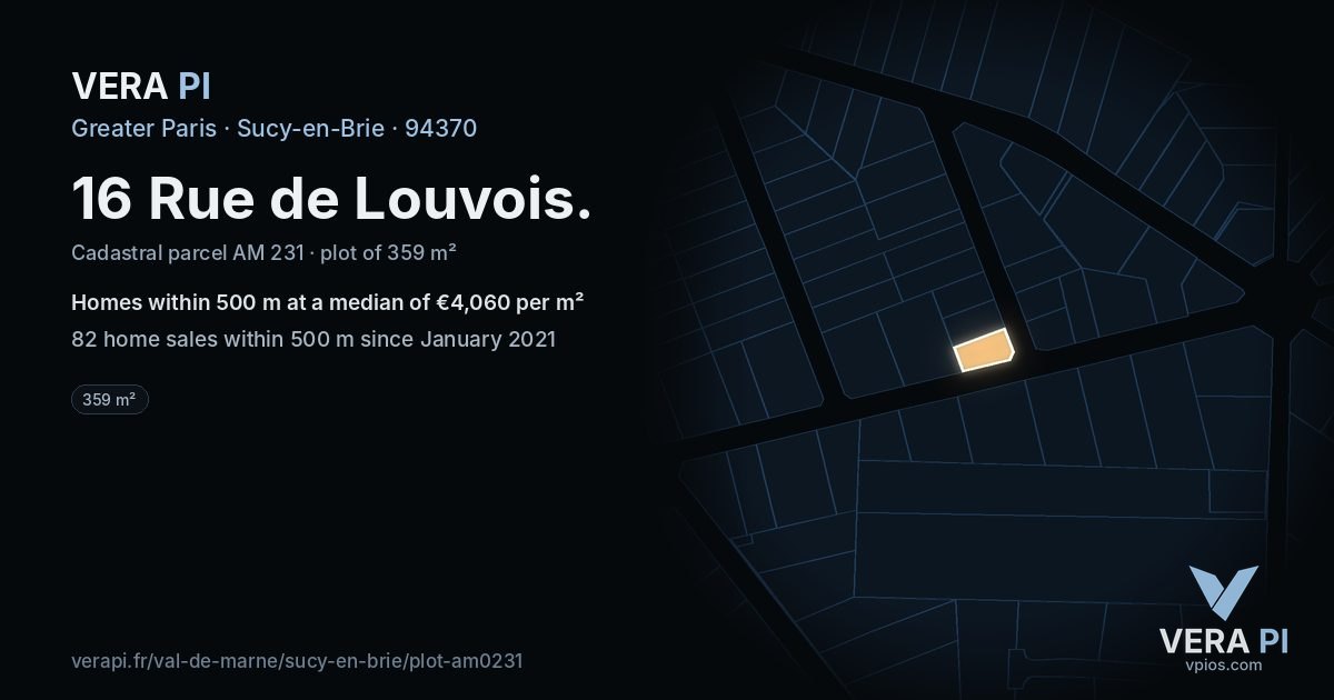 16 Rue de Louvois, Sucy-en-Brie at night – the plot lit, the parcels around coloured by the prices near them