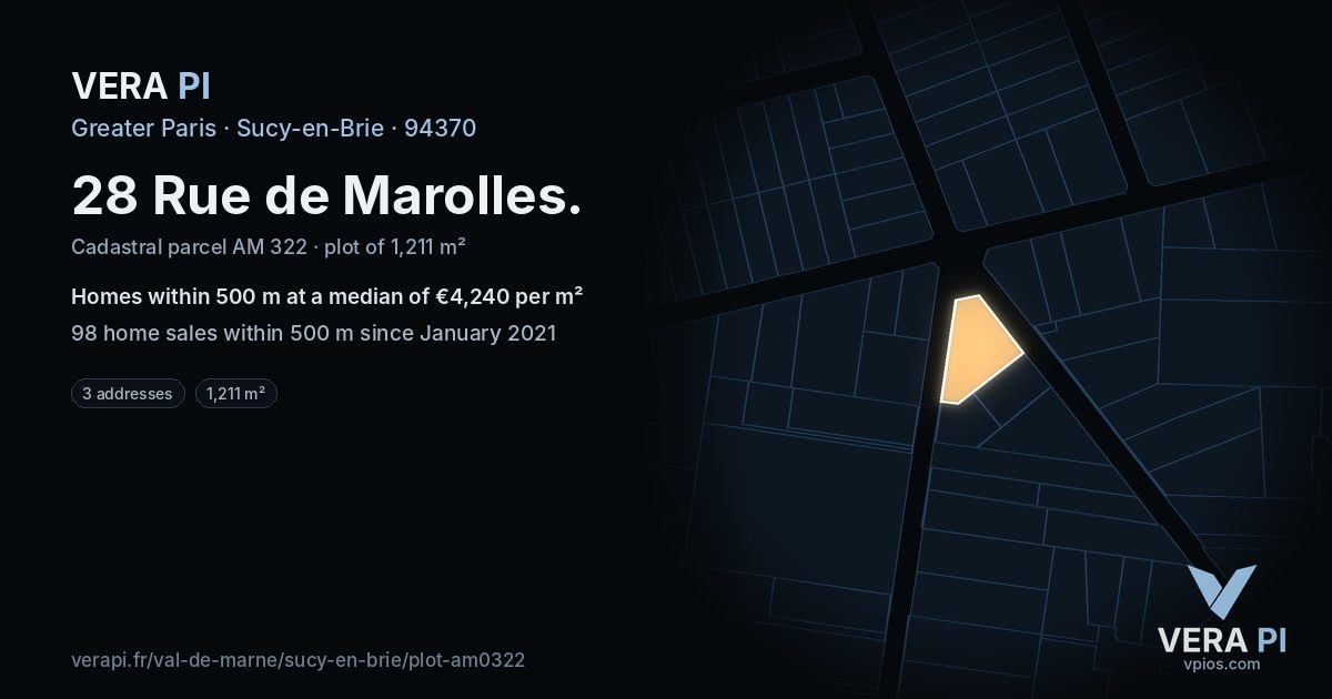 28 Rue de Marolles, Sucy-en-Brie at night – the plot lit, the parcels around coloured by the prices near them