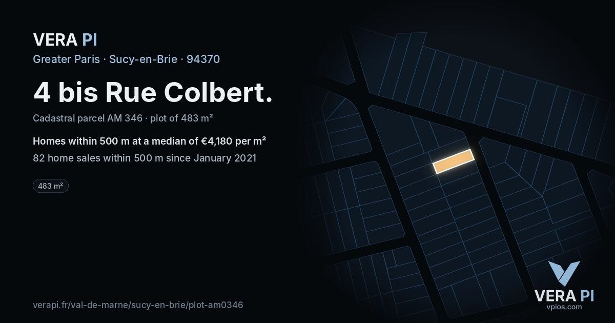 4 bis Rue Colbert, Sucy-en-Brie at night – the plot lit, the parcels around coloured by the prices near them