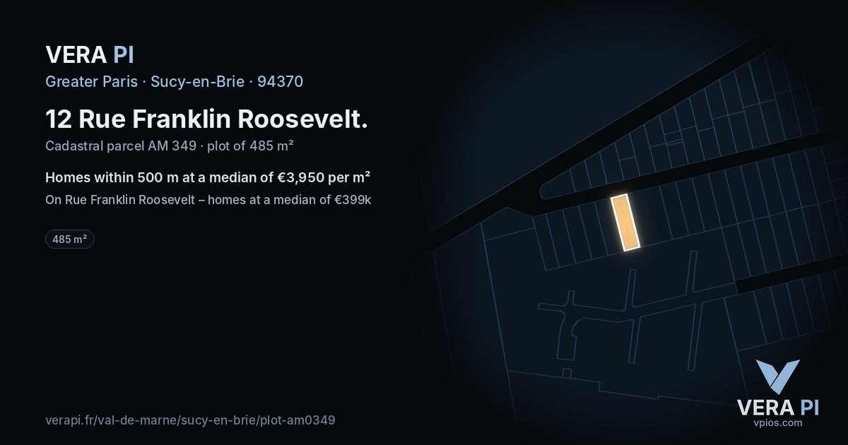 12 Rue Franklin Roosevelt, Sucy-en-Brie at night – the plot lit, the parcels around coloured by the prices near them