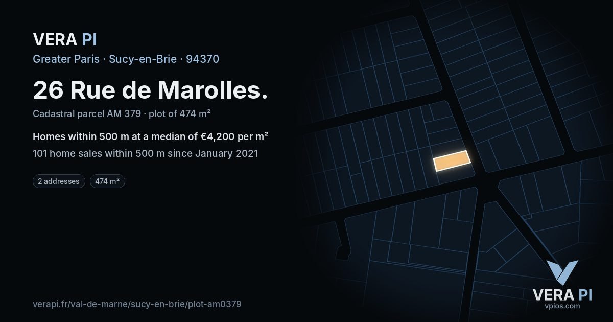 26 Rue de Marolles, Sucy-en-Brie at night – the plot lit, the parcels around coloured by the prices near them