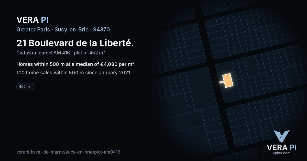 21 Boulevard de la Liberté, Sucy-en-Brie at night – the plot lit, the parcels around coloured by the prices near them