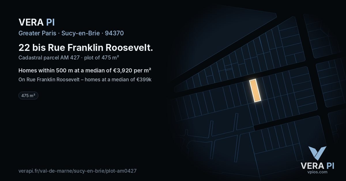 22 bis Rue Franklin Roosevelt, Sucy-en-Brie at night – the plot lit, the parcels around coloured by the prices near them