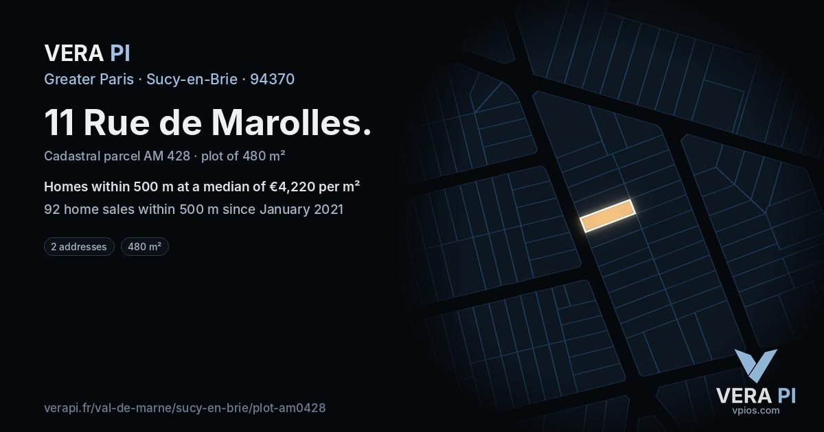 11 Rue de Marolles, Sucy-en-Brie at night – the plot lit, the parcels around coloured by the prices near them