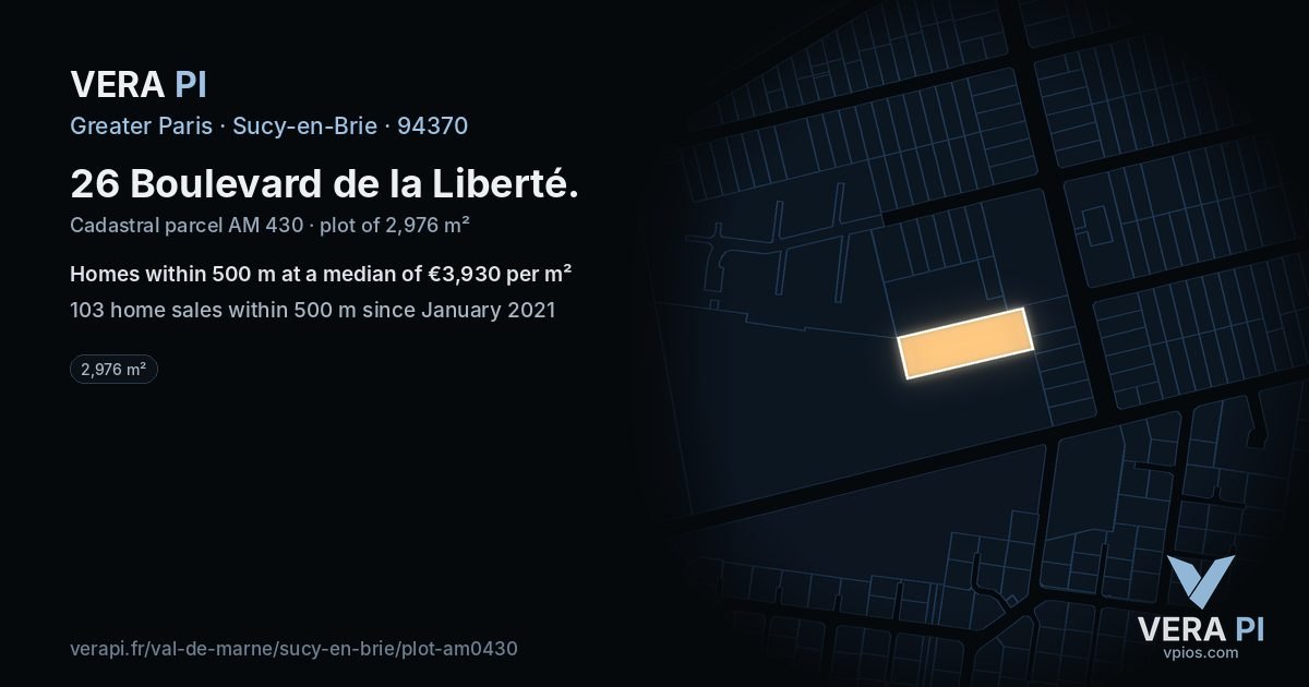 26 Boulevard de la Liberté, Sucy-en-Brie at night – the plot lit, the parcels around coloured by the prices near them