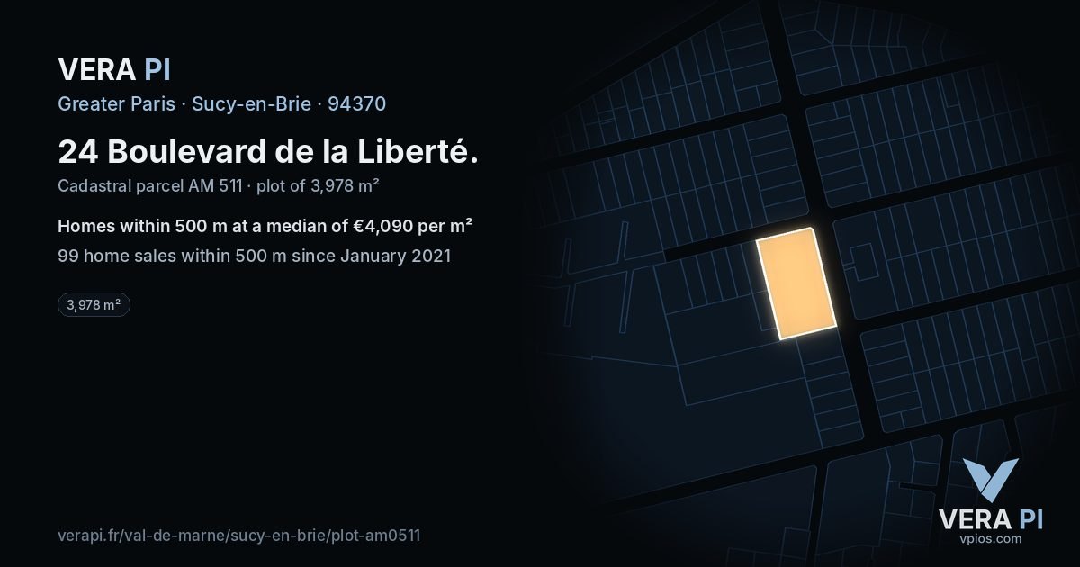 24 Boulevard de la Liberté, Sucy-en-Brie at night – the plot lit, the parcels around coloured by the prices near them