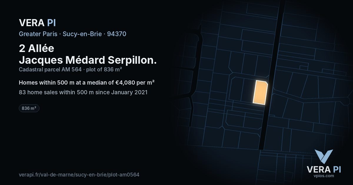 2 Allée Jacques Médard Serpillon, Sucy-en-Brie at night – the plot lit, the parcels around coloured by the prices near them