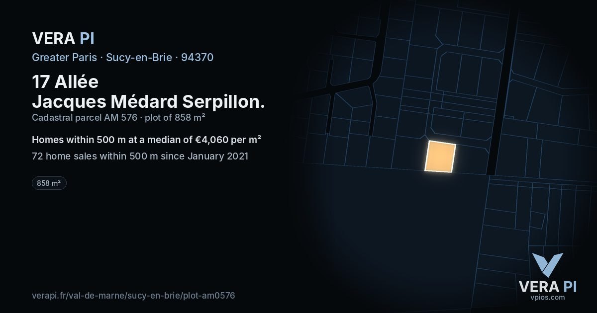 17 Allée Jacques Médard Serpillon, Sucy-en-Brie at night – the plot lit, the parcels around coloured by the prices near them