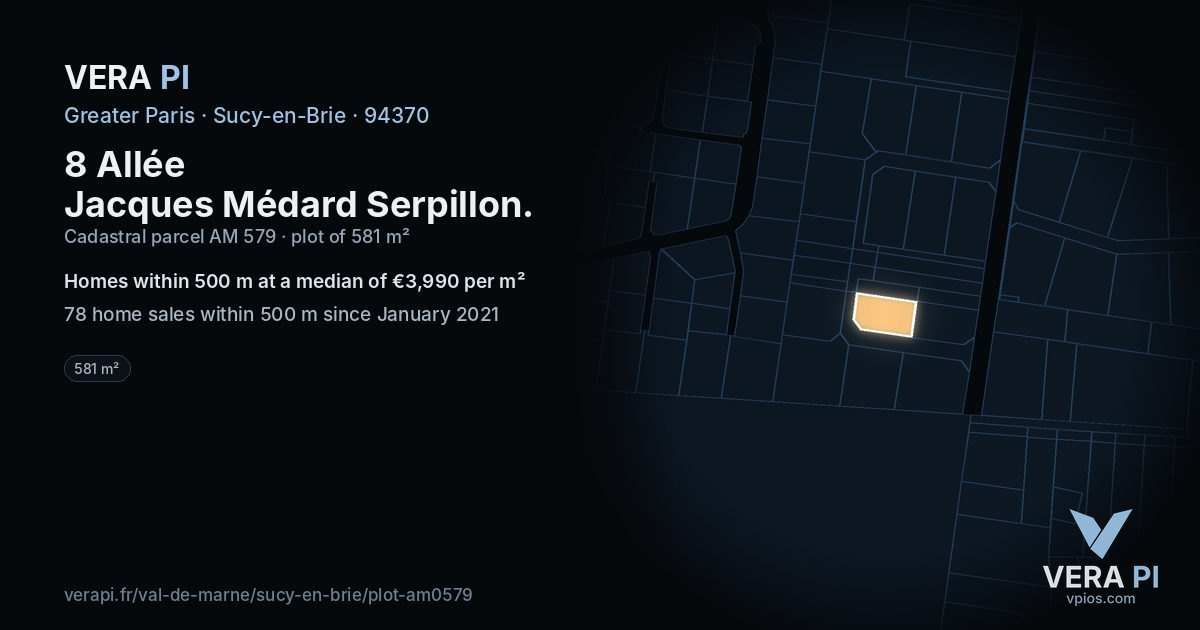 8 Allée Jacques Médard Serpillon, Sucy-en-Brie at night – the plot lit, the parcels around coloured by the prices near them