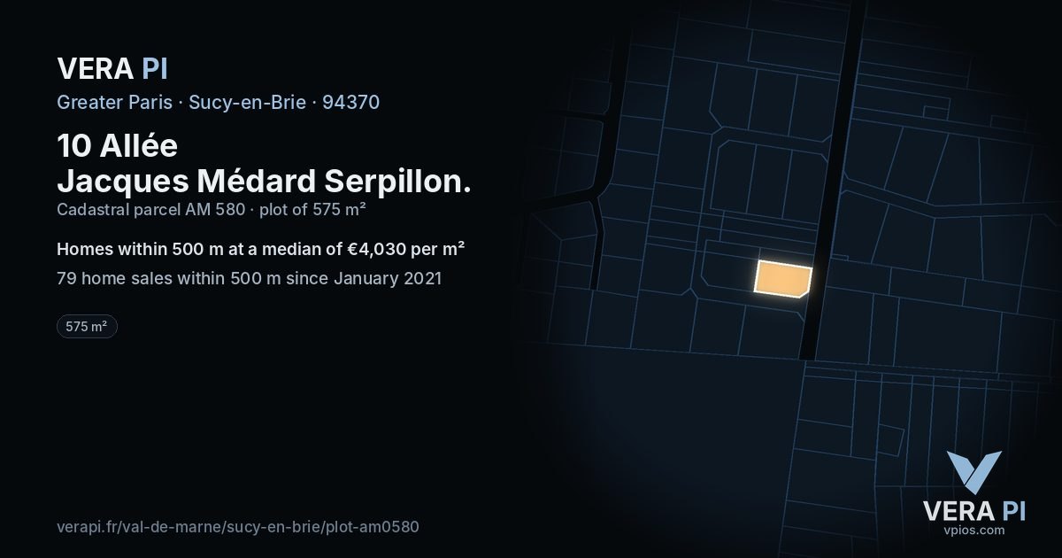 10 Allée Jacques Médard Serpillon, Sucy-en-Brie at night – the plot lit, the parcels around coloured by the prices near them