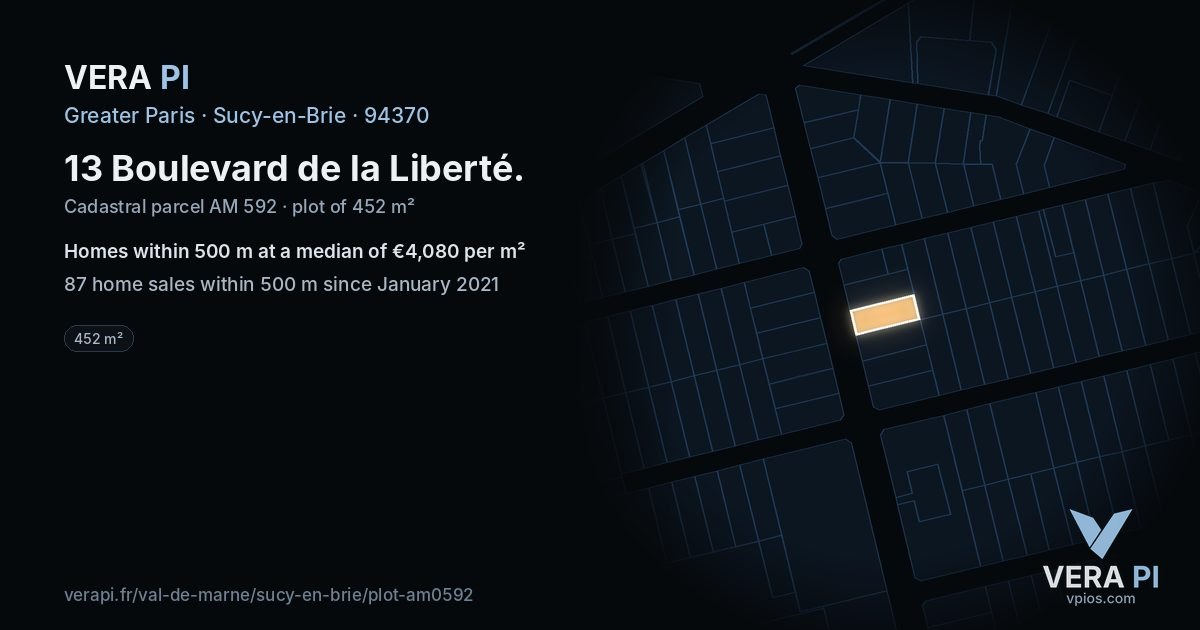 13 Boulevard de la Liberté, Sucy-en-Brie at night – the plot lit, the parcels around coloured by the prices near them
