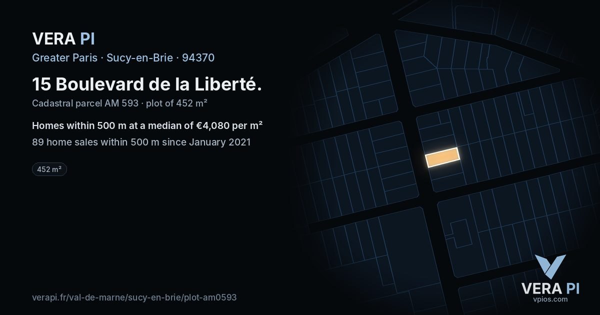 15 Boulevard de la Liberté, Sucy-en-Brie at night – the plot lit, the parcels around coloured by the prices near them