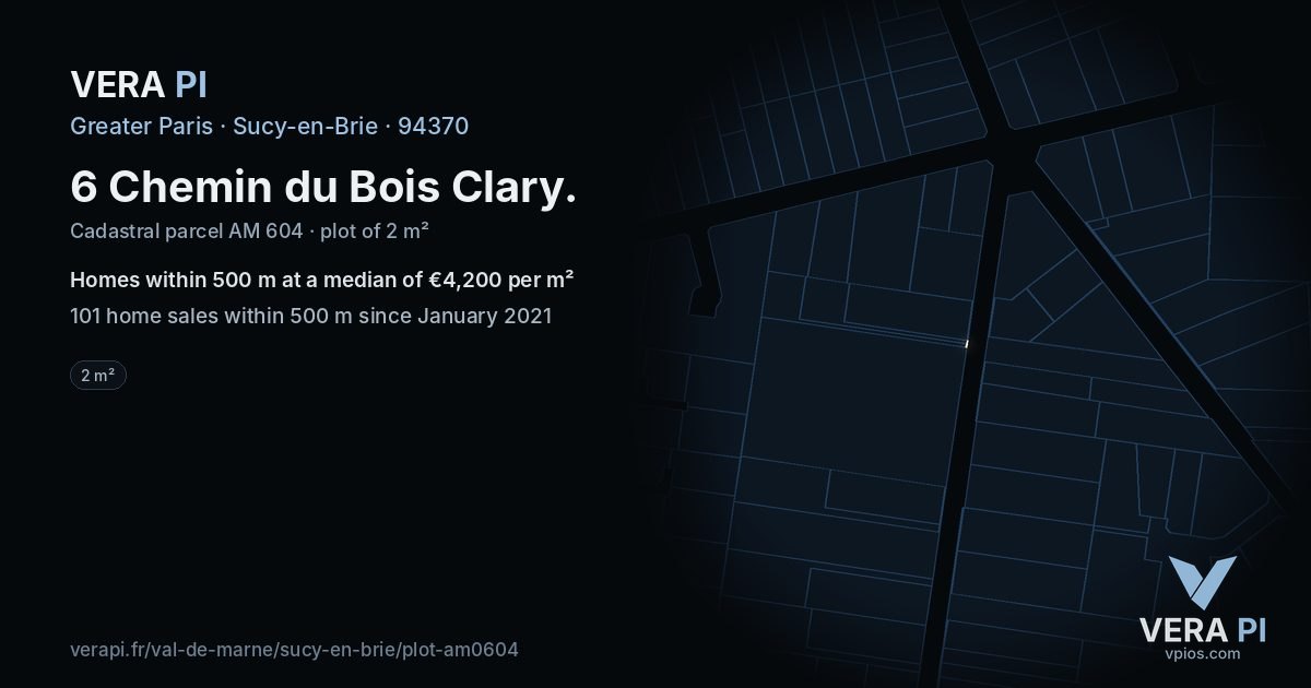6 Chemin du Bois Clary, Sucy-en-Brie at night – the plot lit, the parcels around coloured by the prices near them
