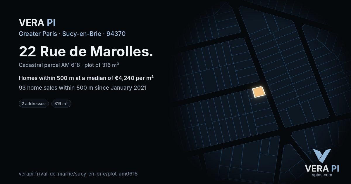 22 Rue de Marolles, Sucy-en-Brie at night – the plot lit, the parcels around coloured by the prices near them