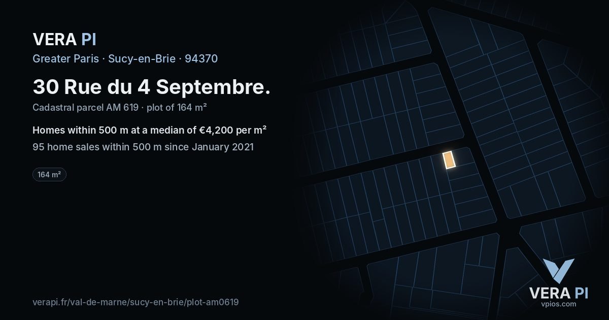 30 Rue du 4 Septembre, Sucy-en-Brie at night – the plot lit, the parcels around coloured by the prices near them