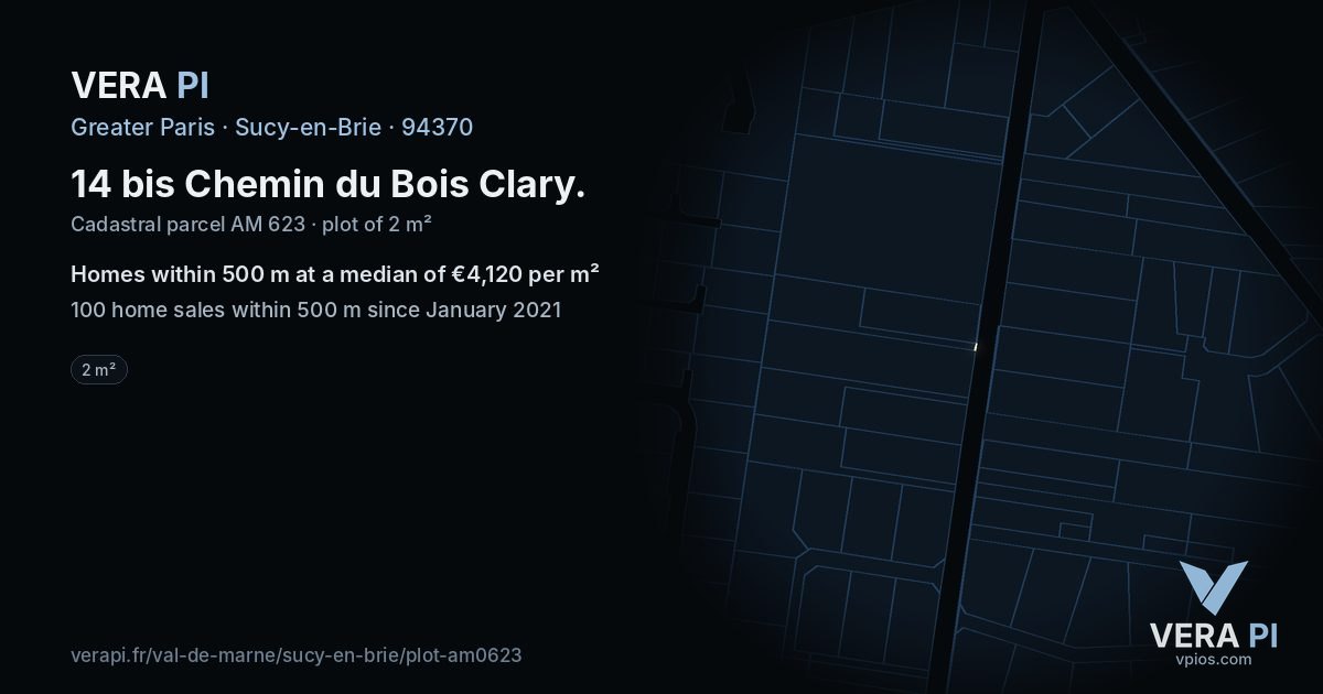 14 bis Chemin du Bois Clary, Sucy-en-Brie at night – the plot lit, the parcels around coloured by the prices near them