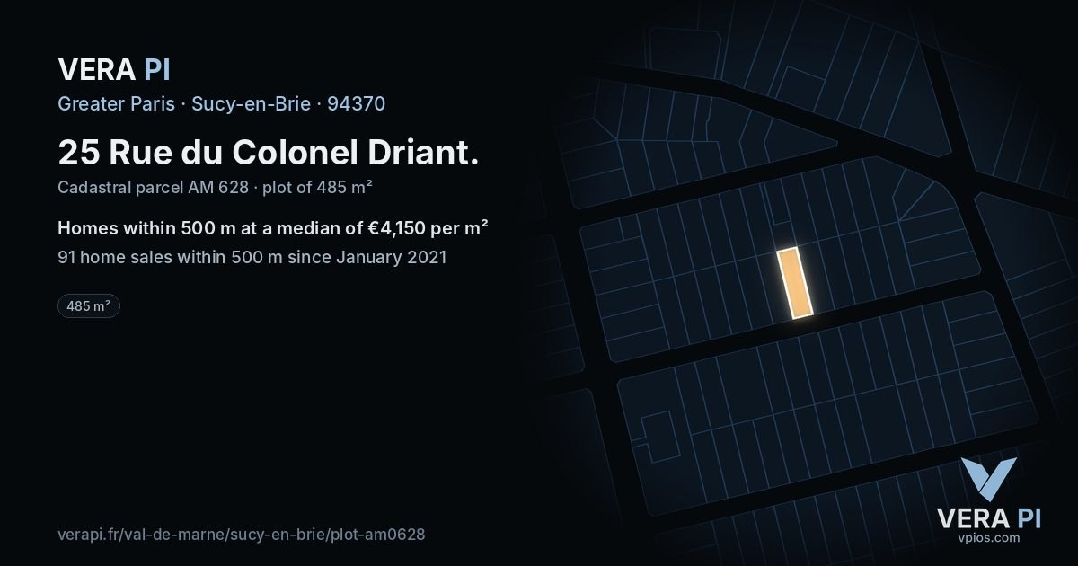 25 Rue du Colonel Driant, Sucy-en-Brie at night – the plot lit, the parcels around coloured by the prices near them