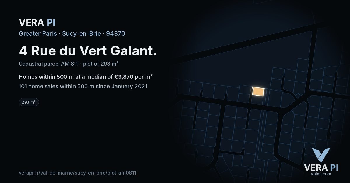 4 Rue du Vert Galant, Sucy-en-Brie at night – the plot lit, the parcels around coloured by the prices near them