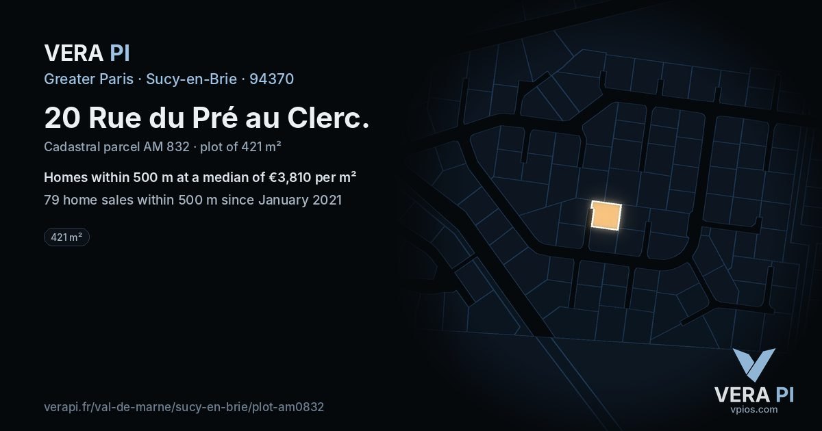 20 Rue du Pré au Clerc, Sucy-en-Brie at night – the plot lit, the parcels around coloured by the prices near them