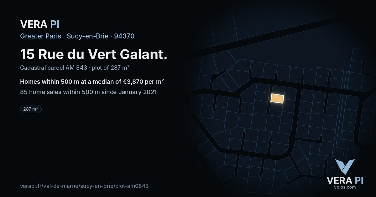 15 Rue du Vert Galant, Sucy-en-Brie at night – the plot lit, the parcels around coloured by the prices near them