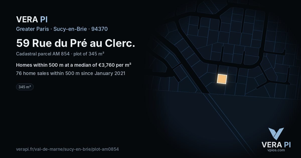 59 Rue du Pré au Clerc, Sucy-en-Brie at night – the plot lit, the parcels around coloured by the prices near them