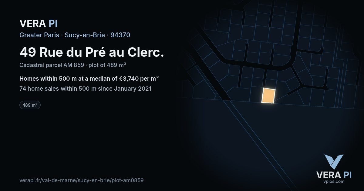49 Rue du Pré au Clerc, Sucy-en-Brie at night – the plot lit, the parcels around coloured by the prices near them