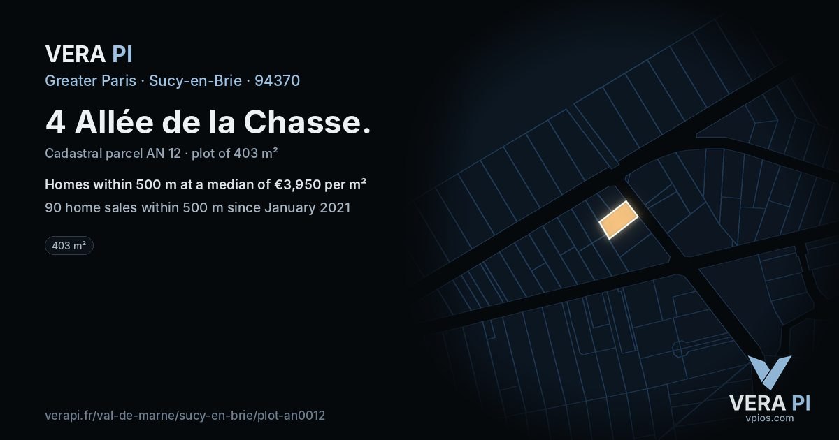4 Allée de la Chasse, Sucy-en-Brie at night – the plot lit, the parcels around coloured by the prices near them