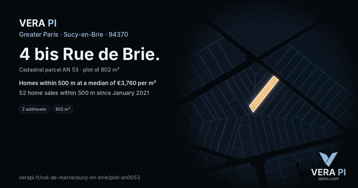 4 bis Rue de Brie, Sucy-en-Brie at night – the plot lit, the parcels around coloured by the prices near them