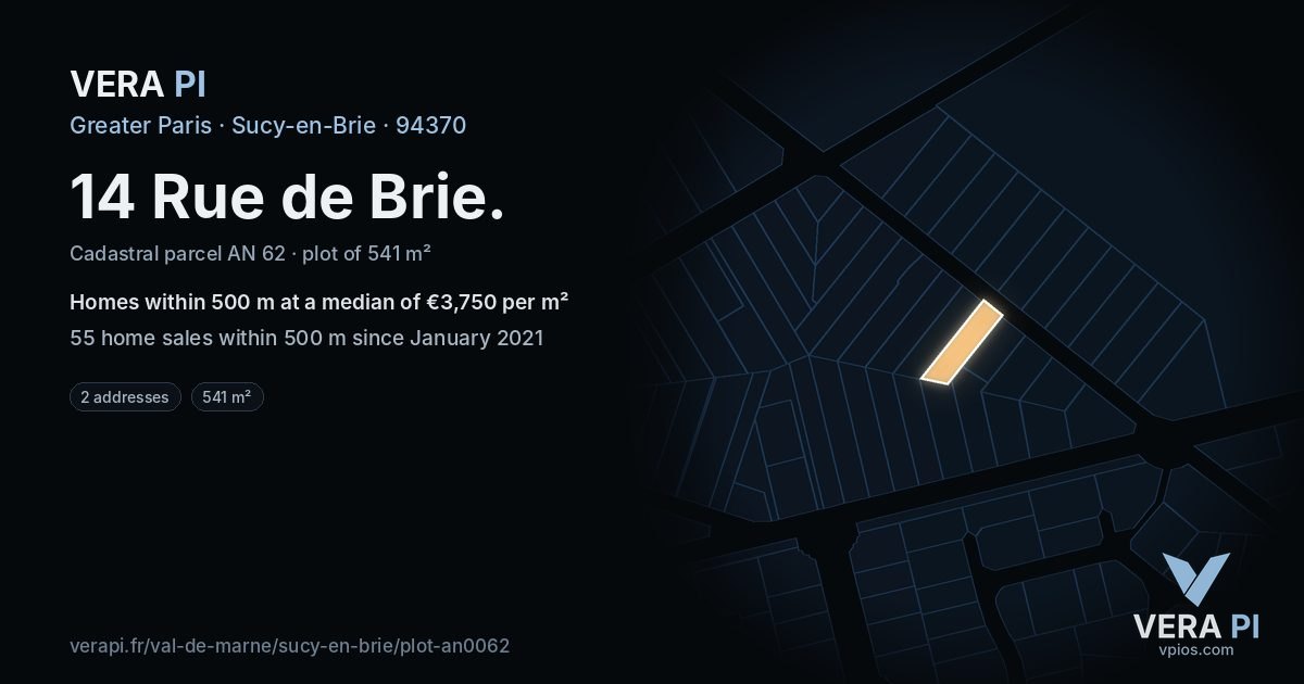 14 Rue de Brie, Sucy-en-Brie at night – the plot lit, the parcels around coloured by the prices near them