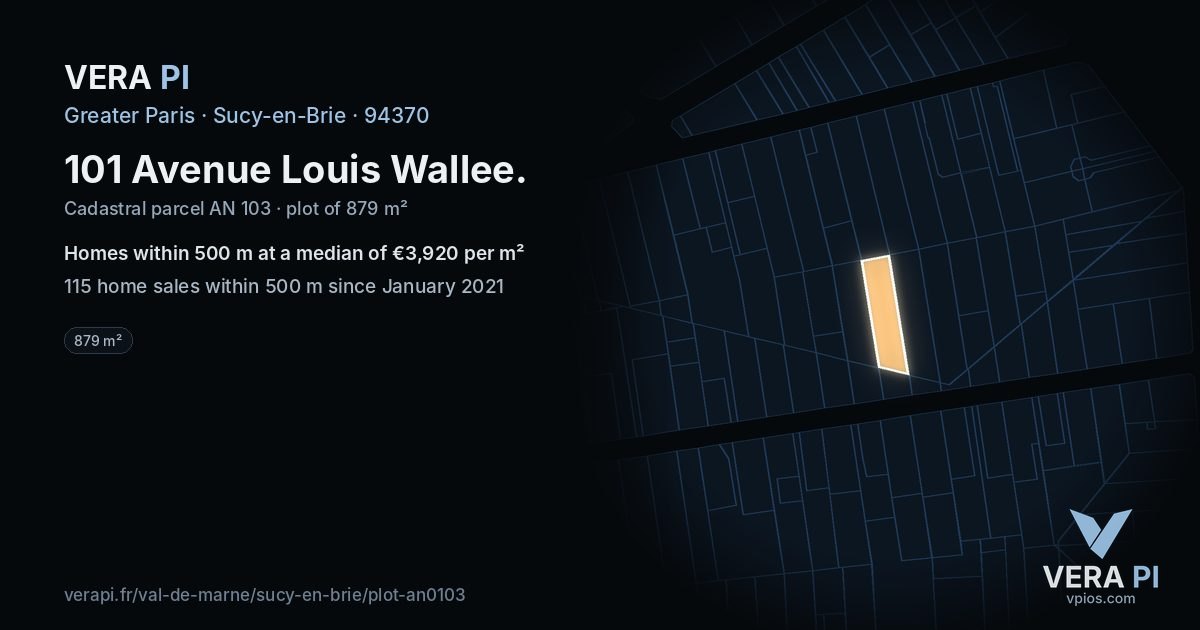 101 Avenue Louis Wallee, Sucy-en-Brie at night – the plot lit, the parcels around coloured by the prices near them