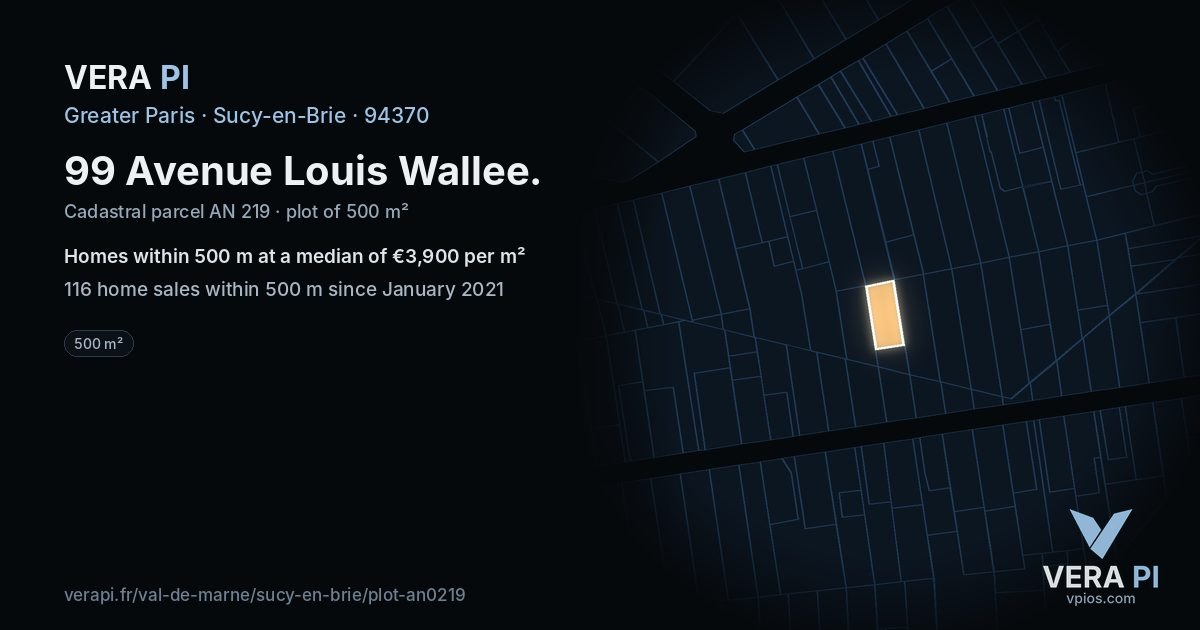 99 Avenue Louis Wallee, Sucy-en-Brie at night – the plot lit, the parcels around coloured by the prices near them