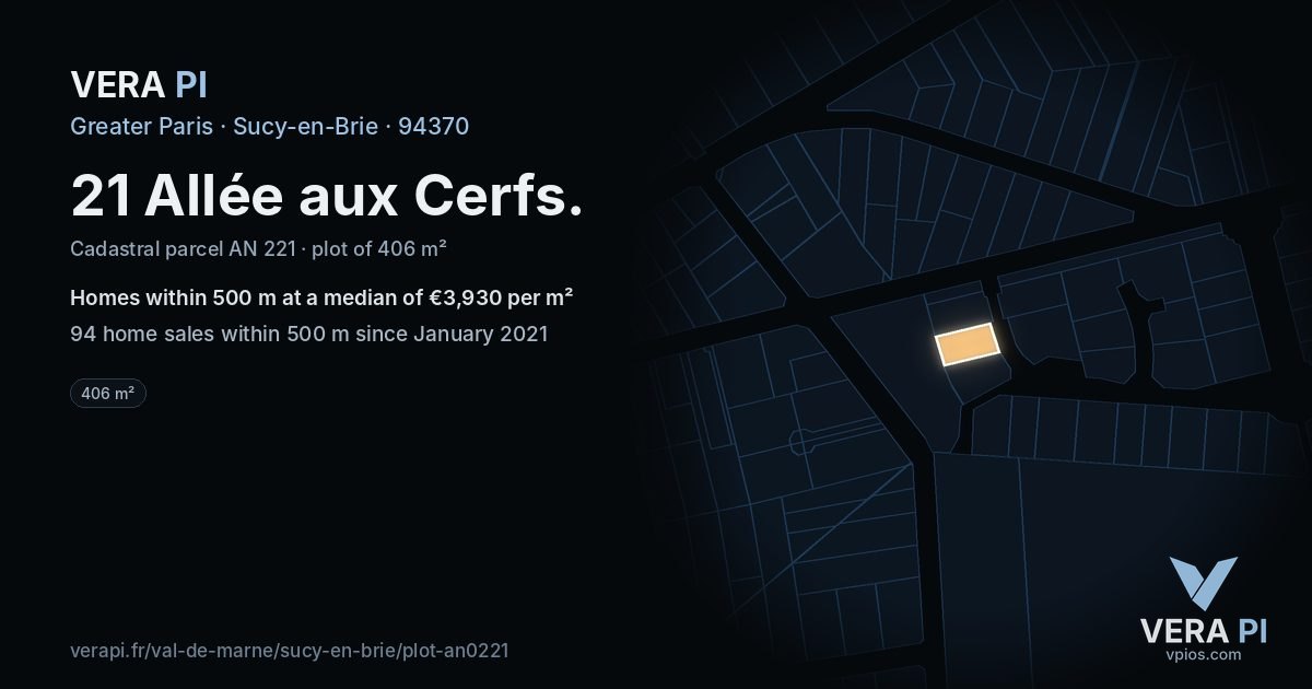 21 Allée aux Cerfs, Sucy-en-Brie at night – the plot lit, the parcels around coloured by the prices near them