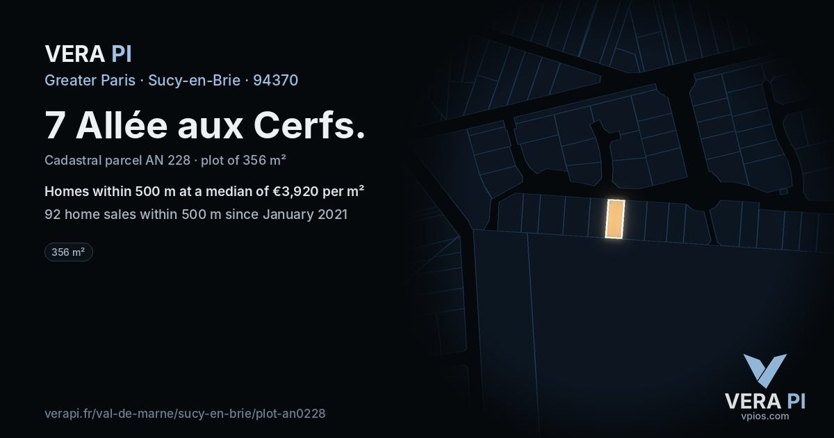 7 Allée aux Cerfs, Sucy-en-Brie at night – the plot lit, the parcels around coloured by the prices near them