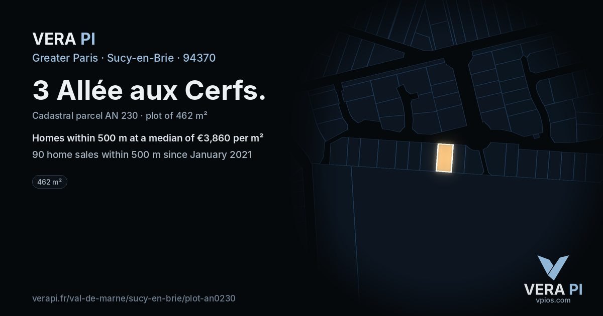 3 Allée aux Cerfs, Sucy-en-Brie at night – the plot lit, the parcels around coloured by the prices near them