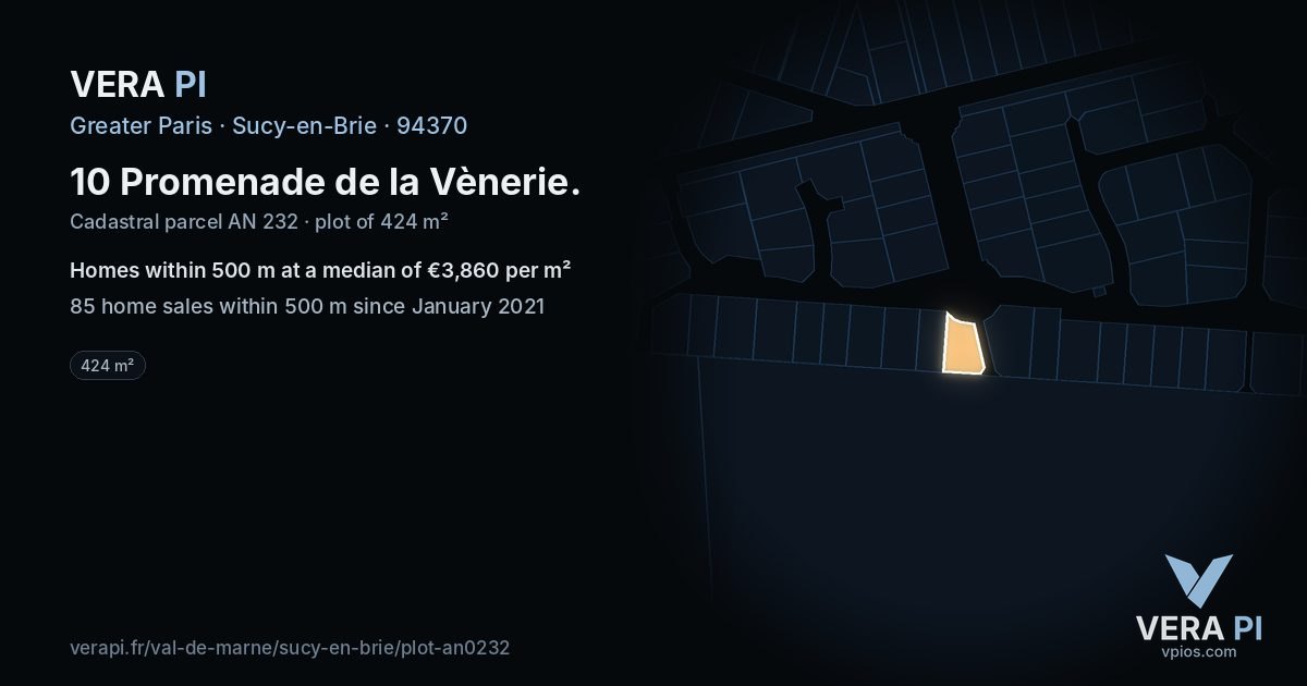 10 Promenade de la Vènerie, Sucy-en-Brie at night – the plot lit, the parcels around coloured by the prices near them
