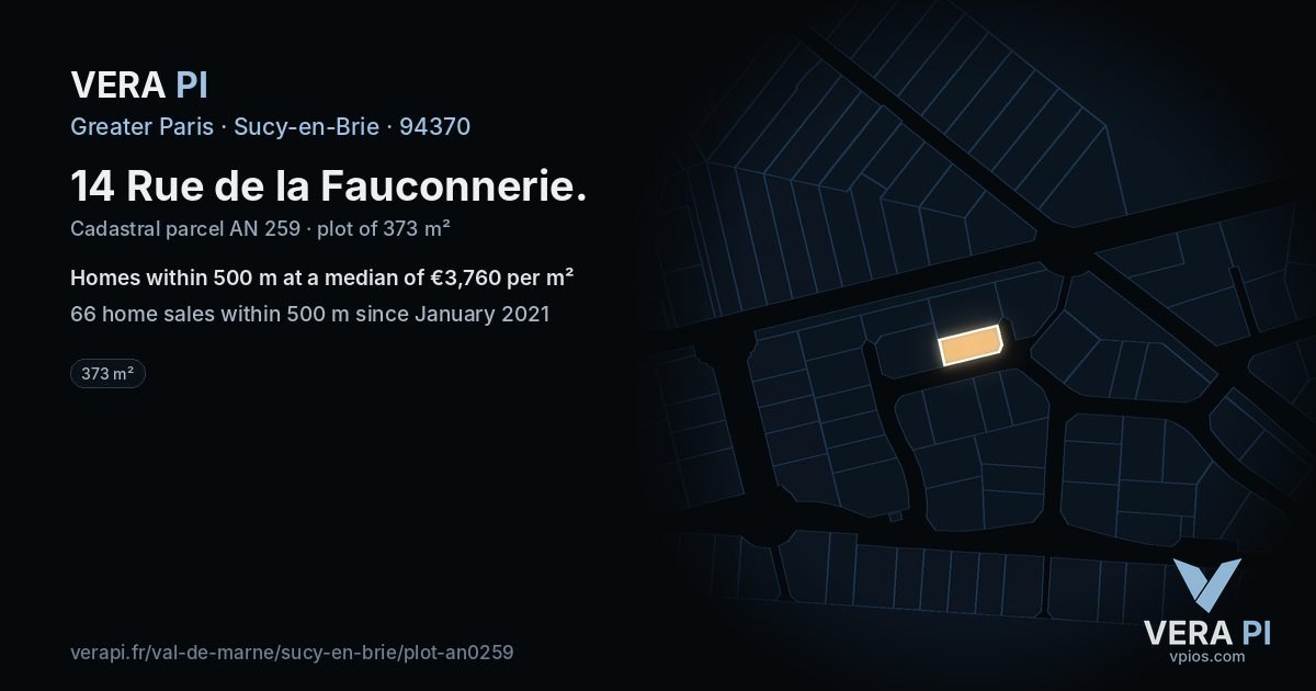 14 Rue de la Fauconnerie, Sucy-en-Brie at night – the plot lit, the parcels around coloured by the prices near them