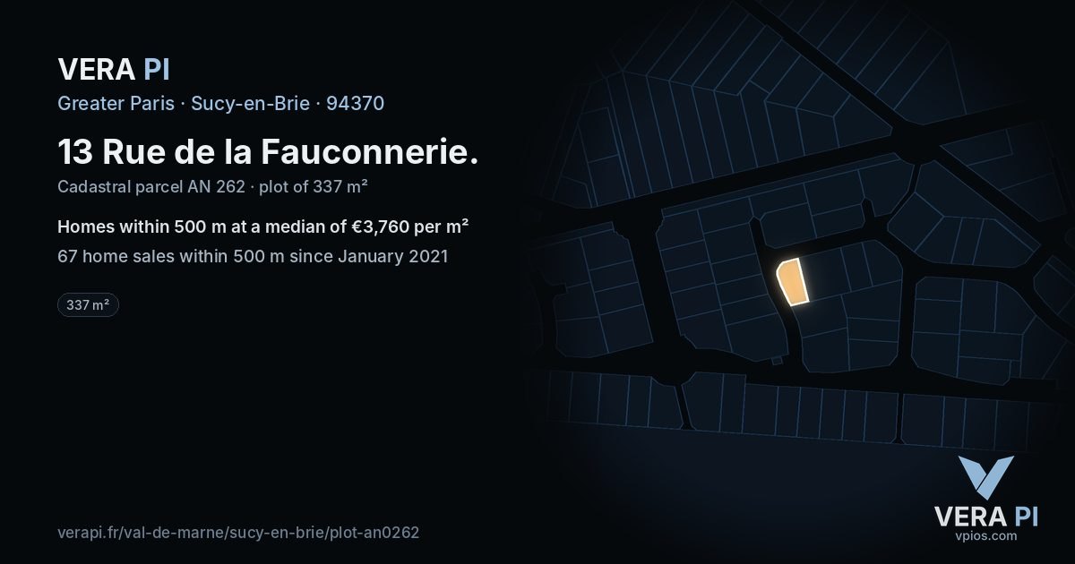 13 Rue de la Fauconnerie, Sucy-en-Brie at night – the plot lit, the parcels around coloured by the prices near them