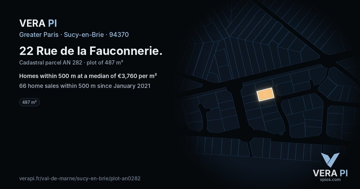 22 Rue de la Fauconnerie, Sucy-en-Brie at night – the plot lit, the parcels around coloured by the prices near them