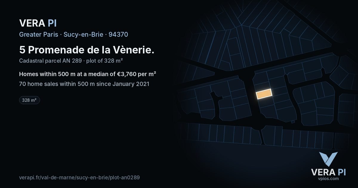 5 Promenade de la Vènerie, Sucy-en-Brie at night – the plot lit, the parcels around coloured by the prices near them