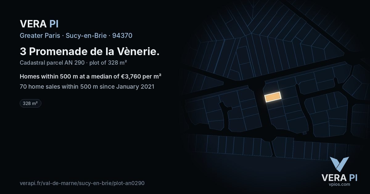 3 Promenade de la Vènerie, Sucy-en-Brie at night – the plot lit, the parcels around coloured by the prices near them