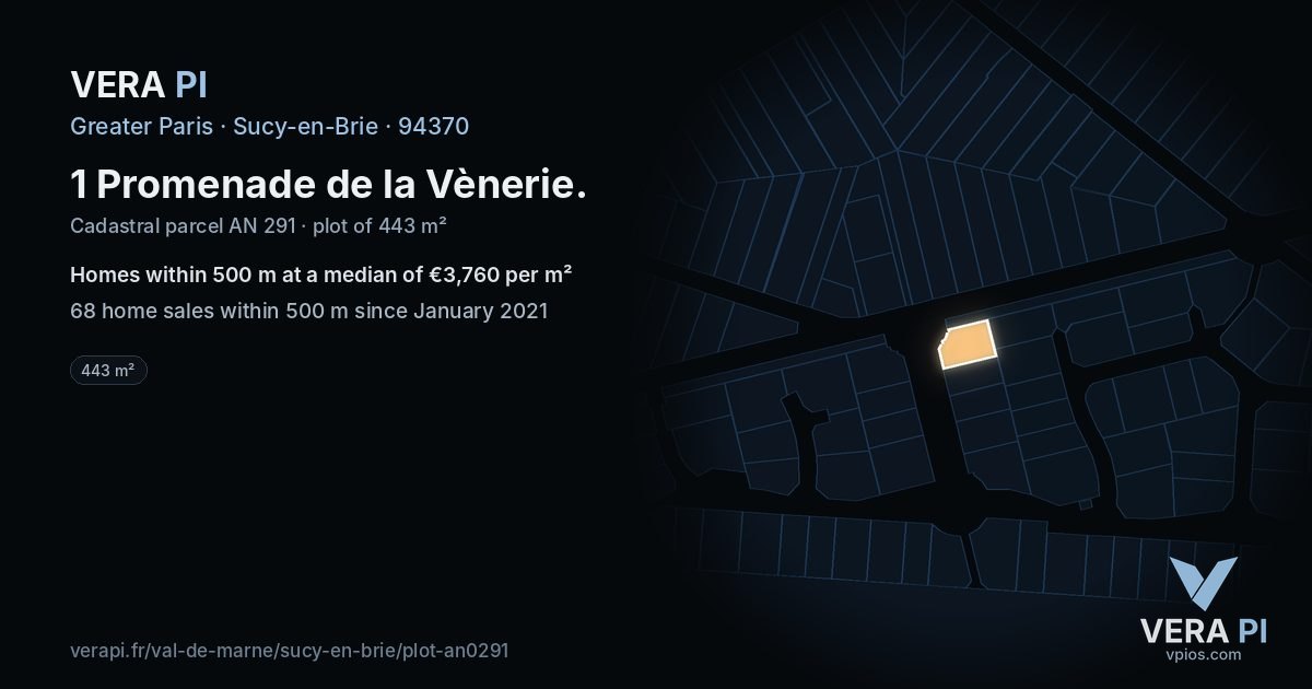 1 Promenade de la Vènerie, Sucy-en-Brie at night – the plot lit, the parcels around coloured by the prices near them
