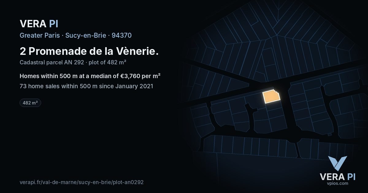 2 Promenade de la Vènerie, Sucy-en-Brie at night – the plot lit, the parcels around coloured by the prices near them