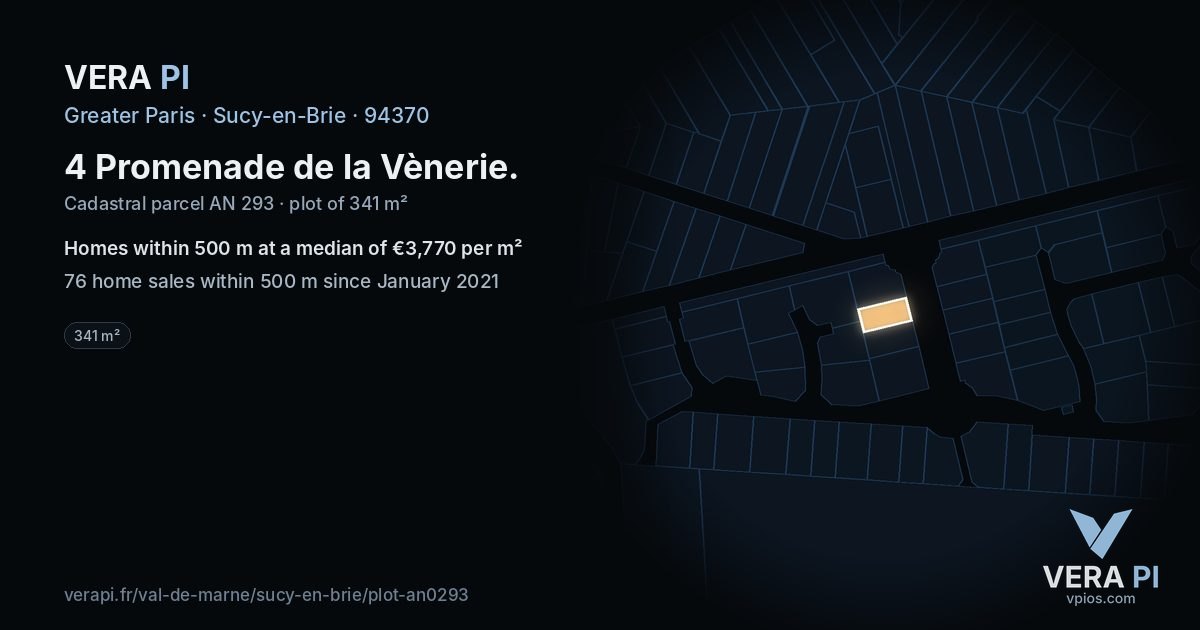 4 Promenade de la Vènerie, Sucy-en-Brie at night – the plot lit, the parcels around coloured by the prices near them