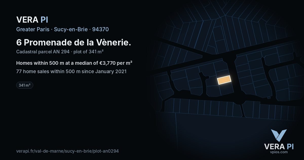 6 Promenade de la Vènerie, Sucy-en-Brie at night – the plot lit, the parcels around coloured by the prices near them