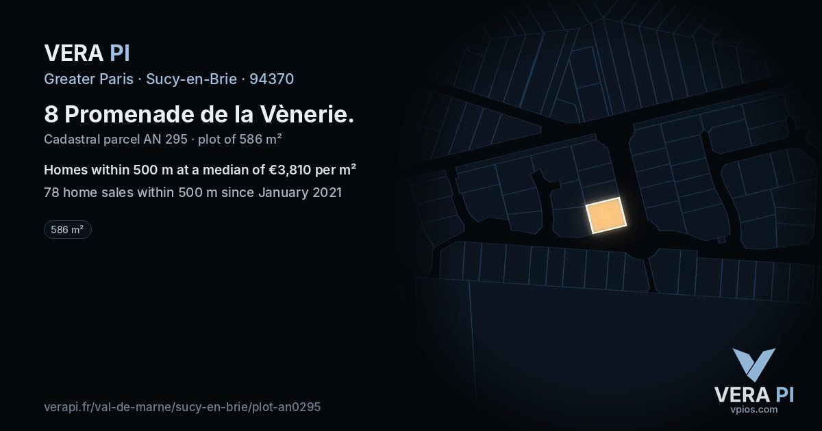 8 Promenade de la Vènerie, Sucy-en-Brie at night – the plot lit, the parcels around coloured by the prices near them