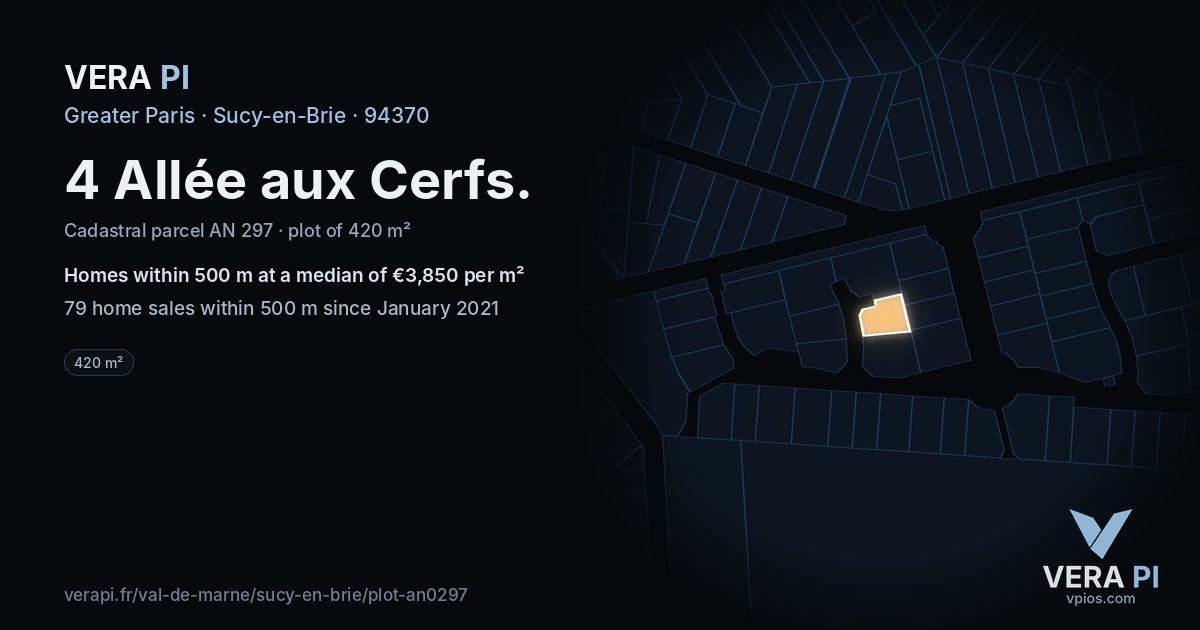 4 Allée aux Cerfs, Sucy-en-Brie at night – the plot lit, the parcels around coloured by the prices near them