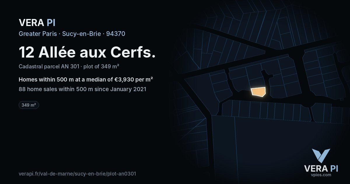 12 Allée aux Cerfs, Sucy-en-Brie at night – the plot lit, the parcels around coloured by the prices near them