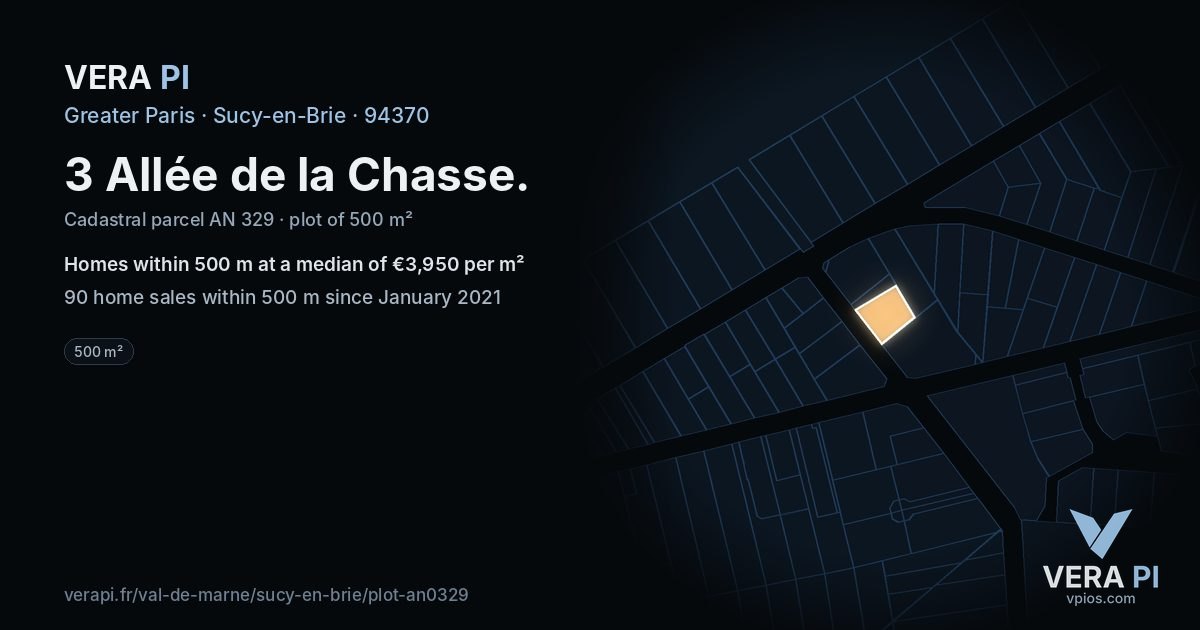 3 Allée de la Chasse, Sucy-en-Brie at night – the plot lit, the parcels around coloured by the prices near them