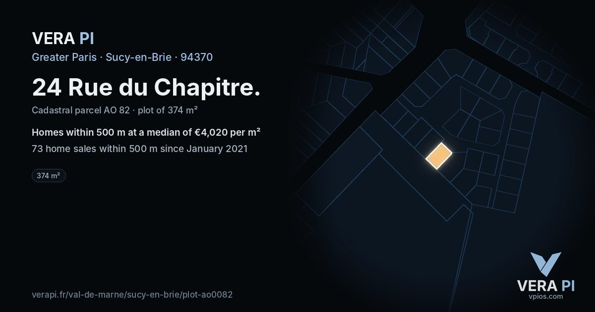 24 Rue du Chapitre, Sucy-en-Brie at night – the plot lit, the parcels around coloured by the prices near them