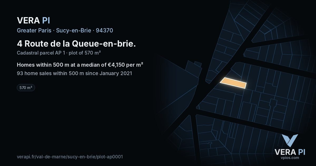 4 Route de la Queue-en-brie, Sucy-en-Brie at night – the plot lit, the parcels around coloured by the prices near them